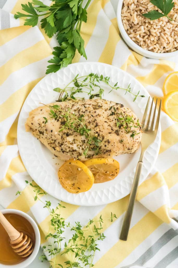 Air Fryer Lemon Chicken Breast with crispy golden exterior and tender, juicy interior.