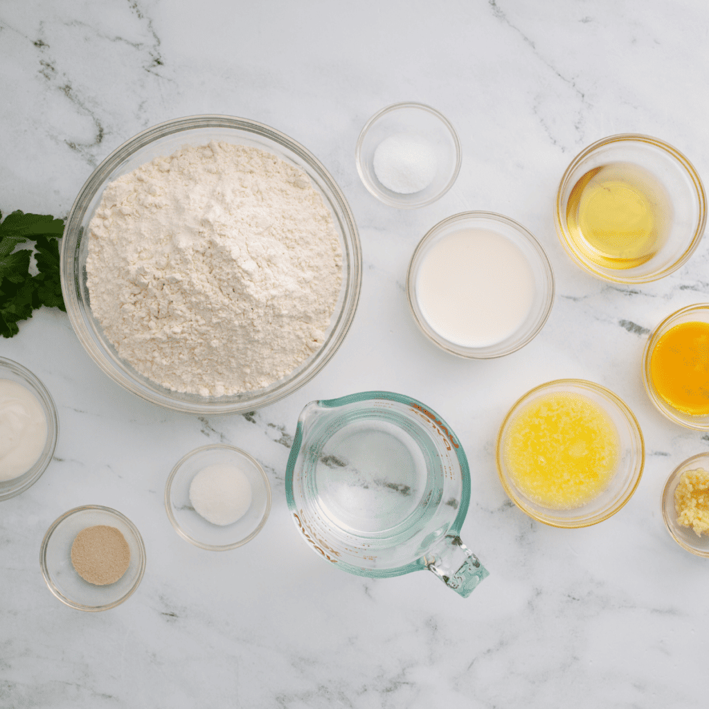 Ingredients Needed For Blackstone Griddle Naan Bread on kitchen table.