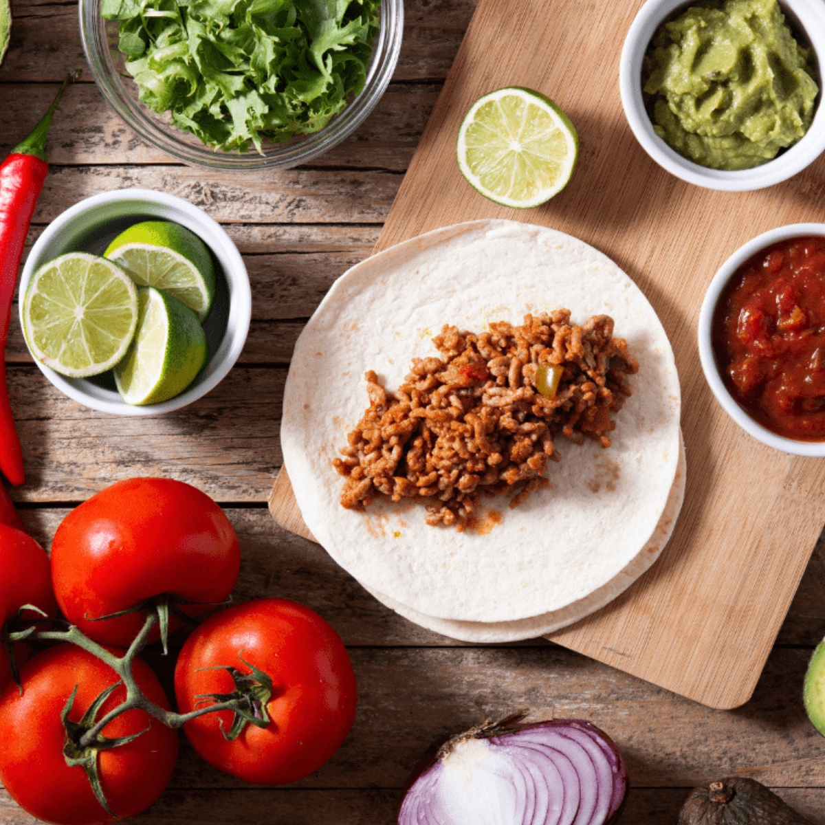 Ingredients needed for Copycat Wendy’s Taco Salad on kitchen counter.
