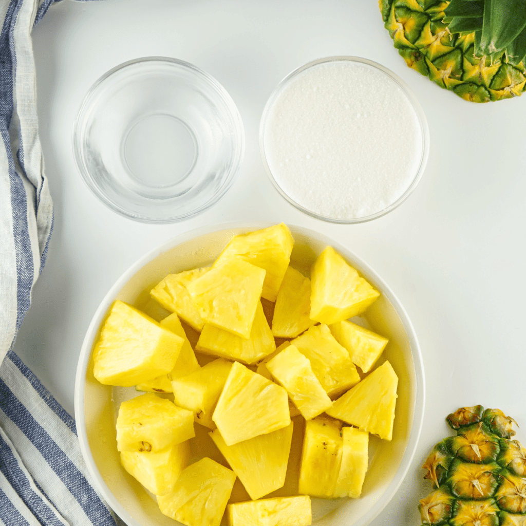 Ingredients Needed For Ninja Creami Pineapple Aqua Fresca on kitchen table.