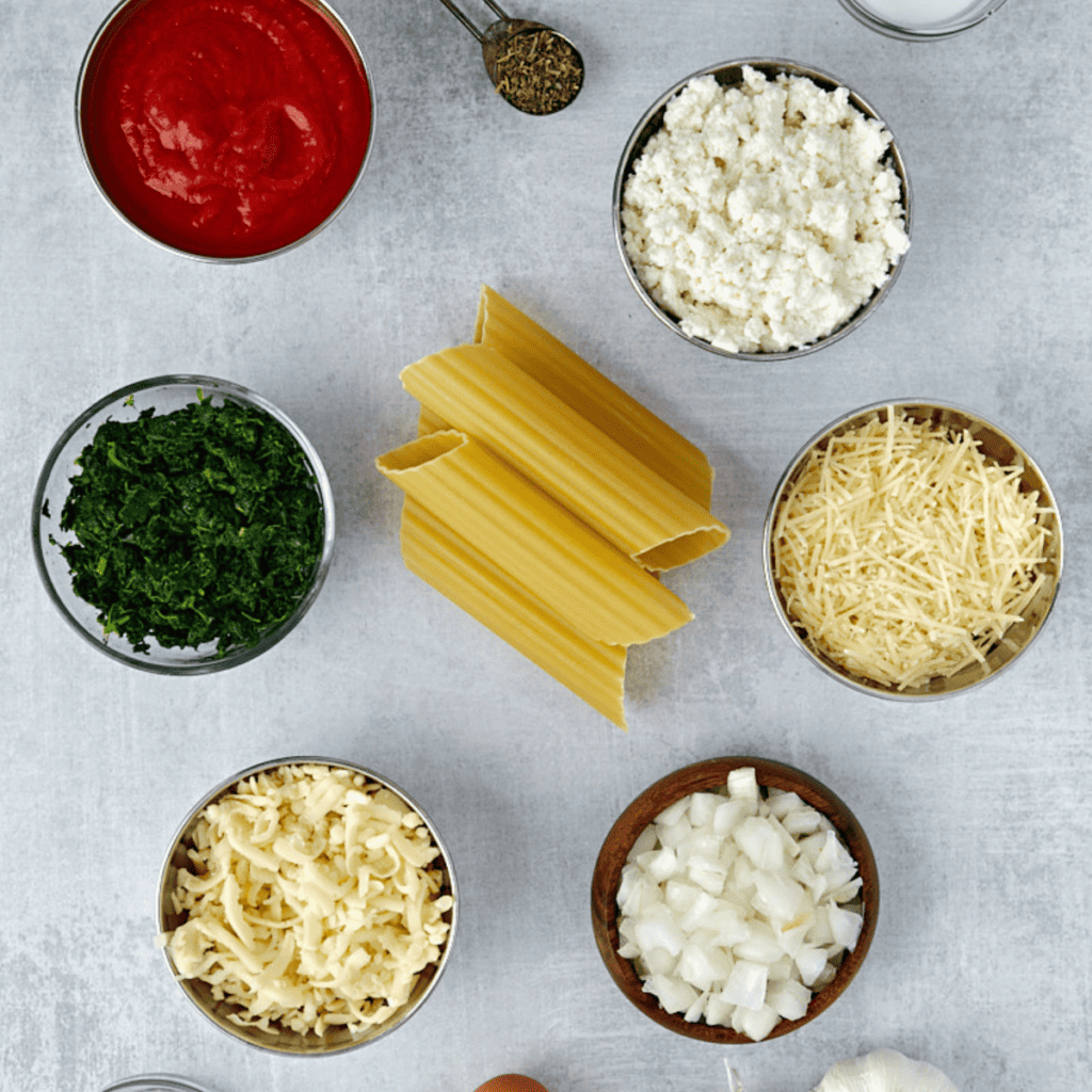 Ingredients needed for Easy Air Fryer Manicotti on kitchen table.