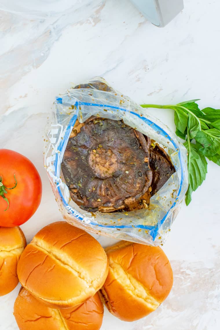 Ingredients needed for Air Fryer Portobello Mushrooms on kitchen table.