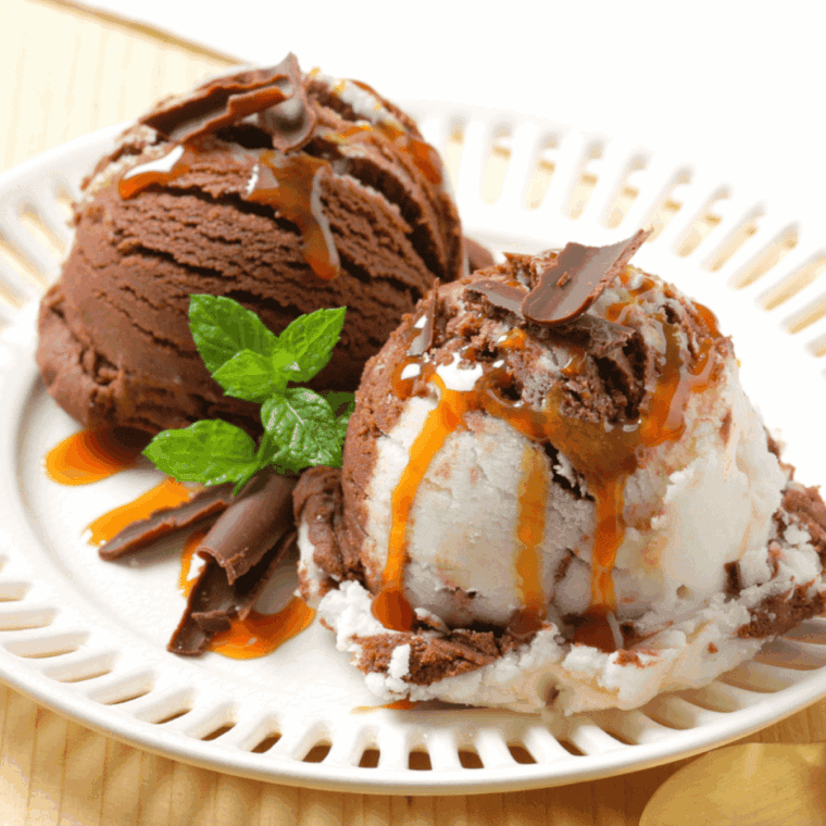 Creamy homemade chocolate toffee ice cream made in the Ninja Creami, served with crunchy toffee bits on top.
