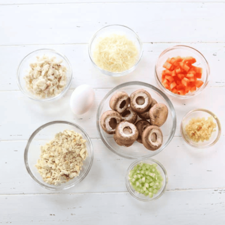 Air Fryer Copycat Red Lobster Stuffed Mushrooms ingredients on table.