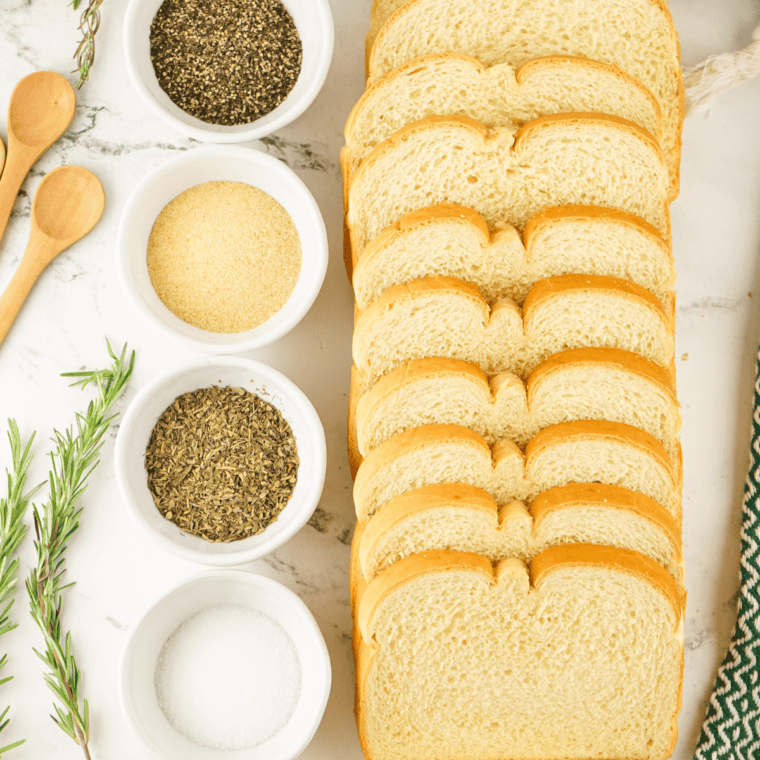 Ingredients Needed For Air Fryer Croutons on countertop.