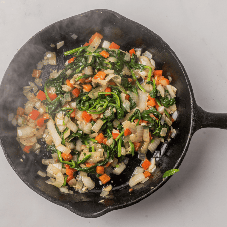Air frying kabocha squash filling being prepared in a small skillet.