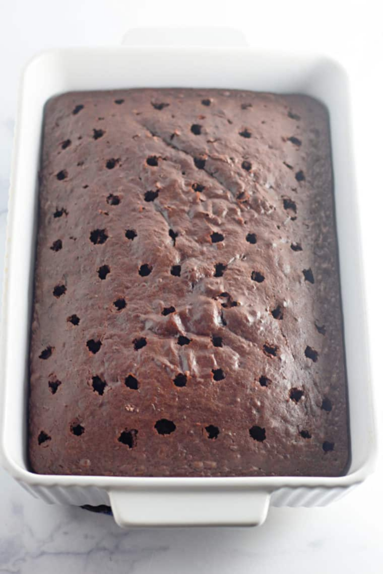 Air Fryer Chocolate Poke Cake