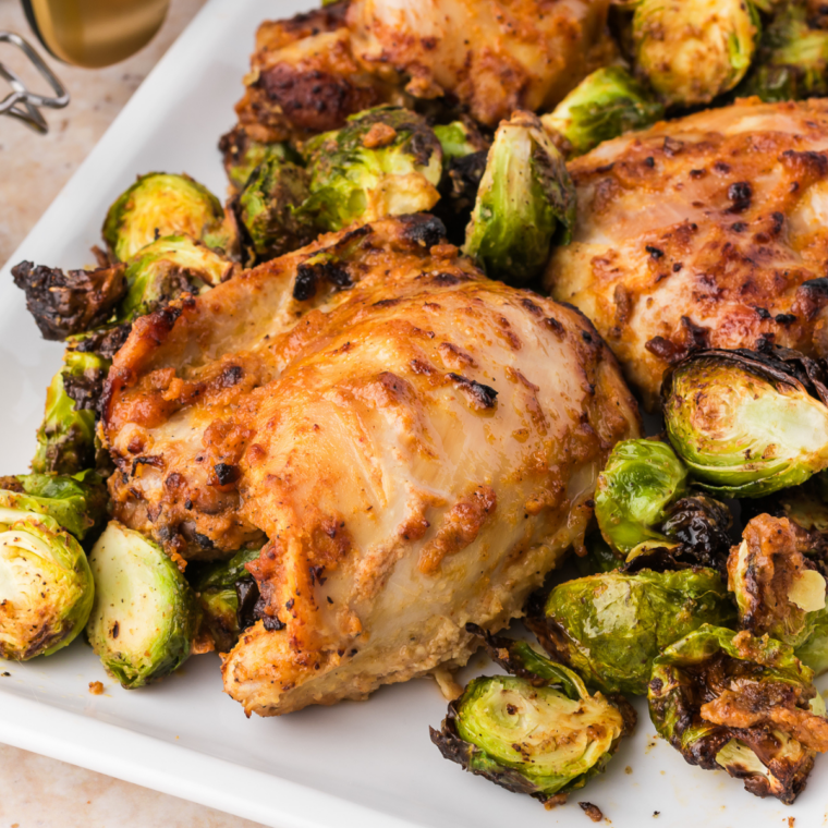 Golden-brown crispy Brussels sprouts finished in the Ninja Crispi and ready to serve