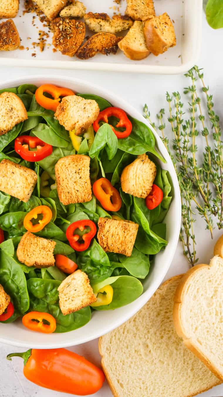 Air Fryer Croutons on a plate