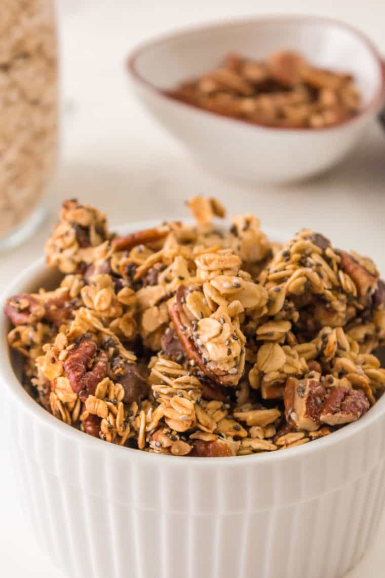 Cooked Chocolate chip granola in a bowl