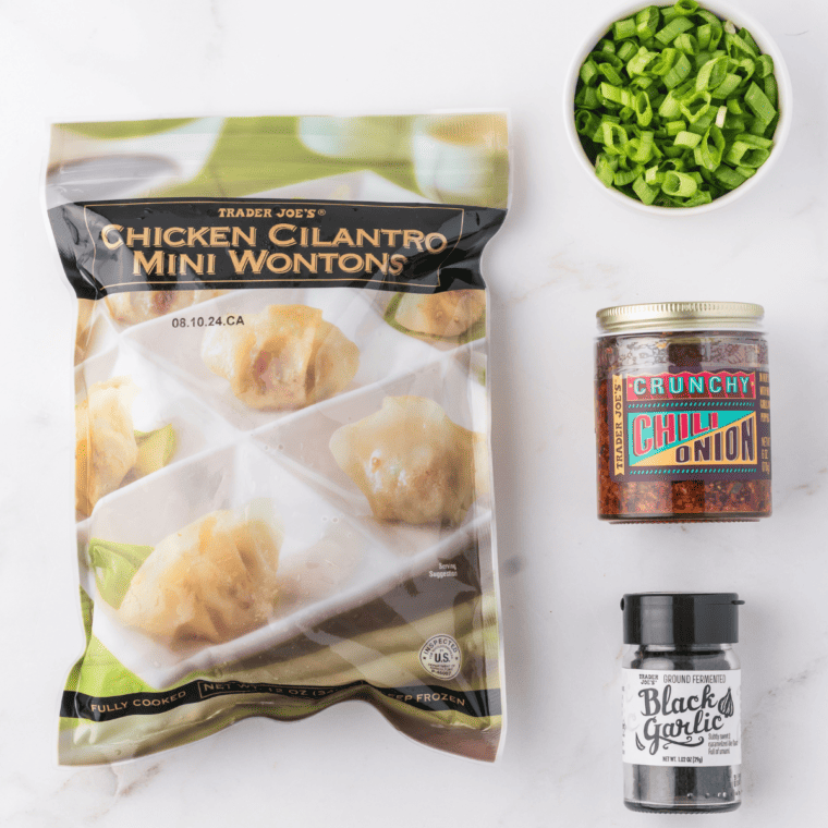 Bag of frozen Trader Joe's Chicken Cilantro Mini Wontons and oil for air frying
