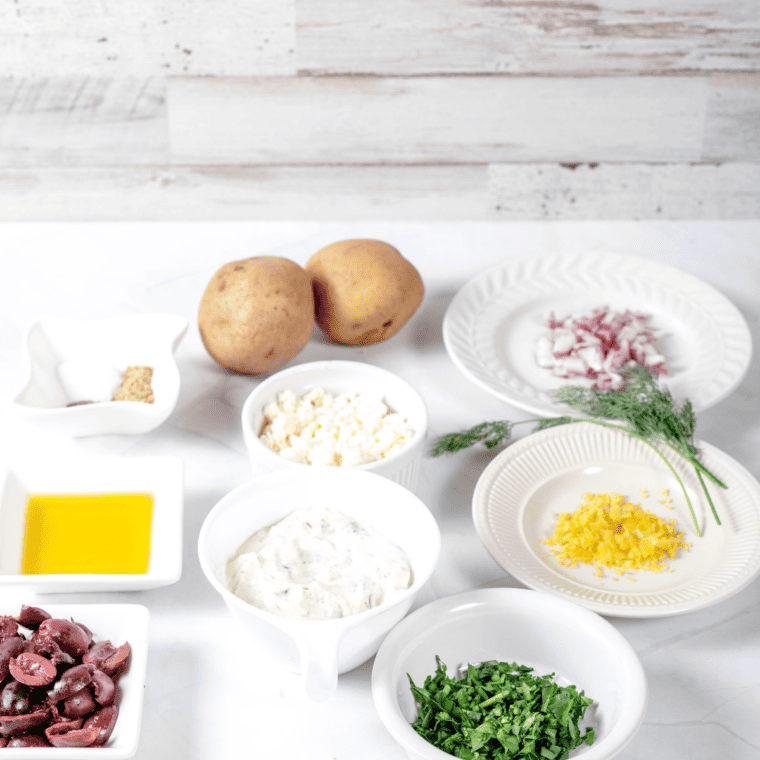 Ingredients For the Air Fryer Truffle Fries Recipe on white wooden table.