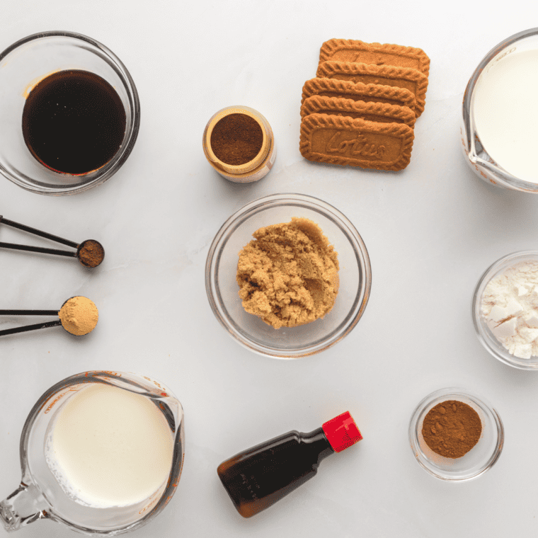 Ingredients for gingerbread ice cream: milk, molasses, brown sugar, spices, pudding mix and cream