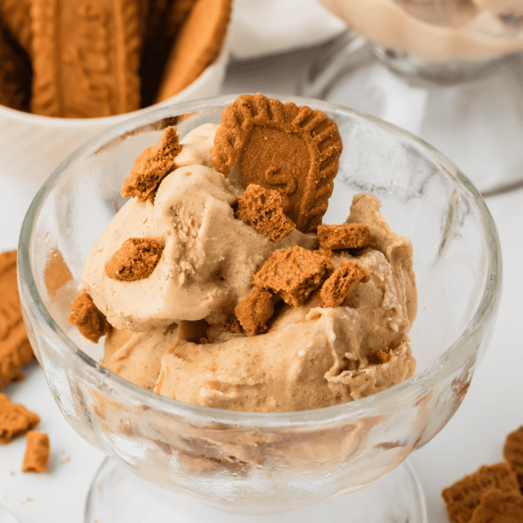 Gingerbread ice cream transferred to an airtight container for freezer storage