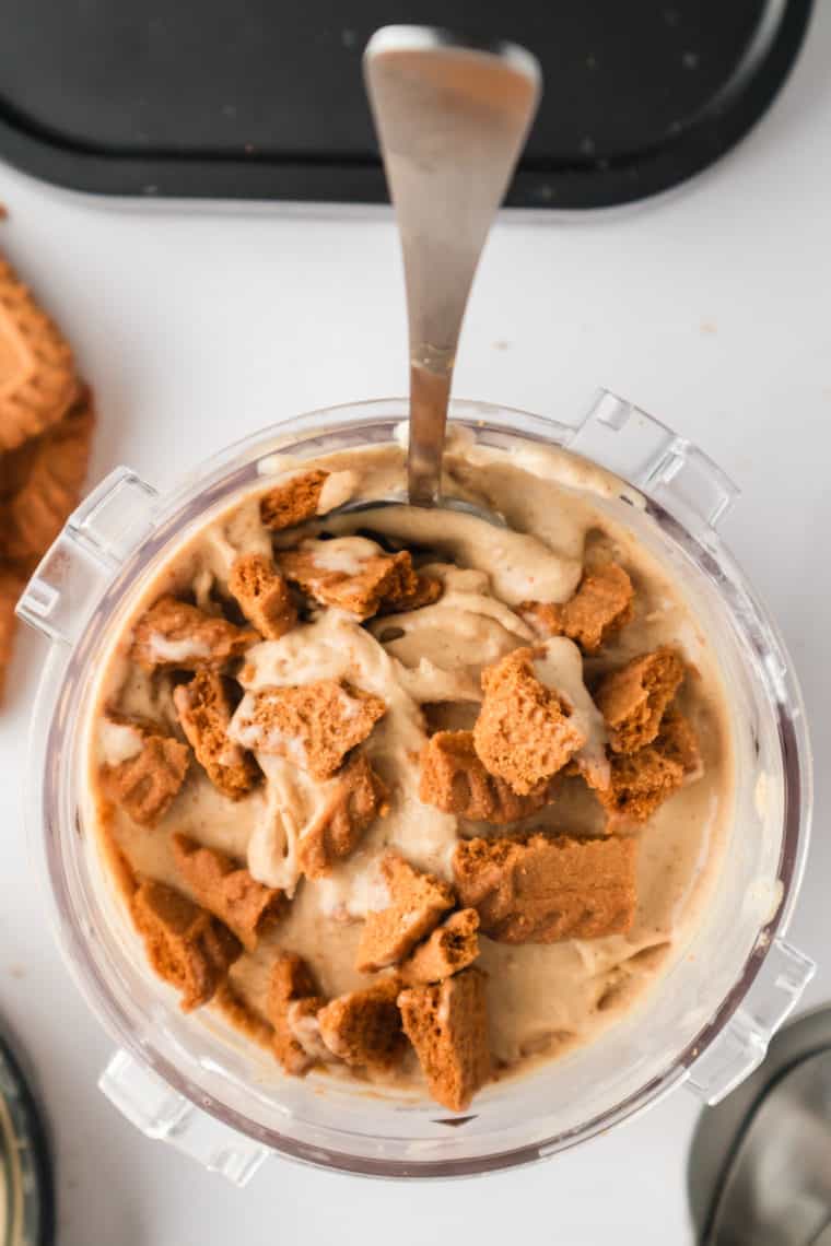 Soft, freshly churned gingerbread ice cream in the Ninja Creami pint