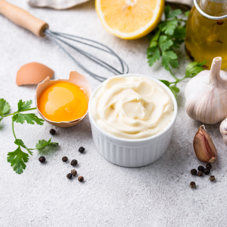 Mayonnaise, anchovy paste, garlic, lemon, Parmesan, Dijon and Worcestershire for Outback Caesar dressing