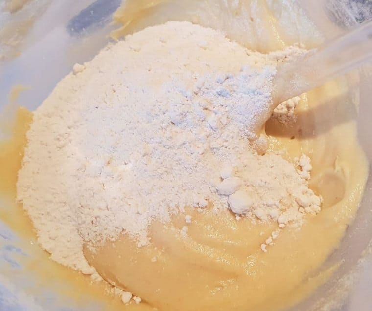 mixing wet and dry ingredients in bowl