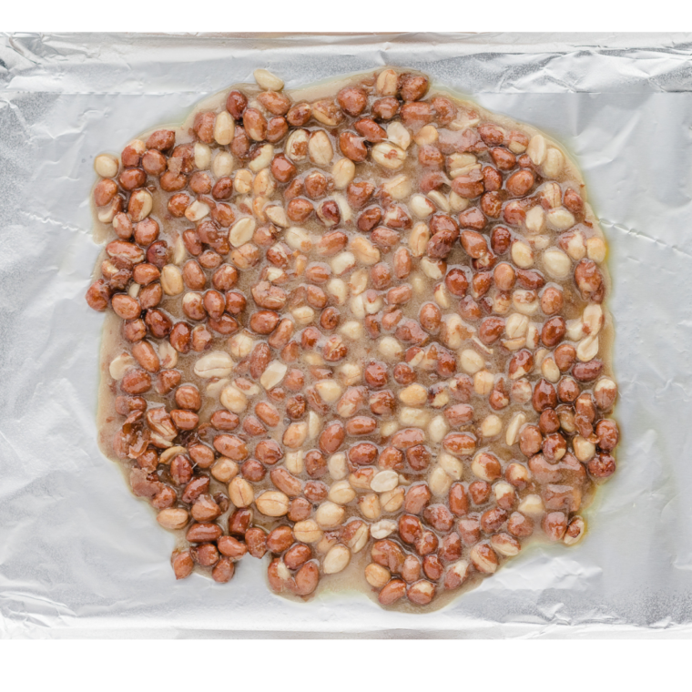 Spread the Brittle: Immediately pour the mixture onto a baking sheet lined with parchment paper or a silicone baking mat. Spread it into a thin layer using a spatula.
Cooling: Allow the brittle to cool completely at room temperature. This will take about 30 minutes.
Break Into Pieces: Once cooled and hardened, break the brittle into pieces.
Serve and Enjoy: Enjoy your homemade peanut butter brittle as a sweet snack or a delightful treat.
This Air Fryer Peanut Butter Brittle recipe combines the classic flavors of peanut butter and caramelized sugar with the innovative method of air frying, resulting in a crunchy, nutty, and utterly delicious confection.