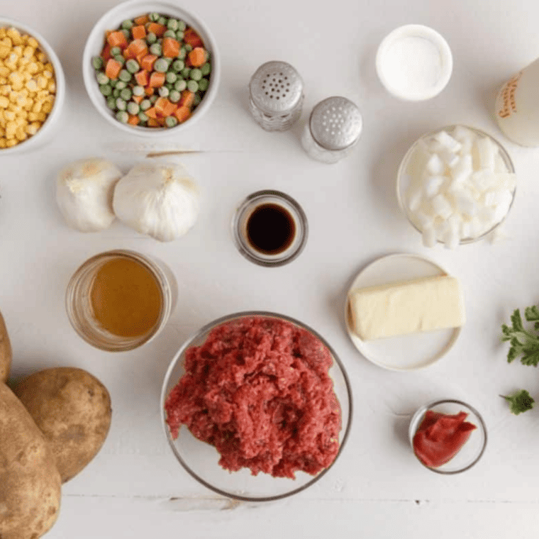 Air Fryer Shepherd's Pie ingredients on kitchen table.