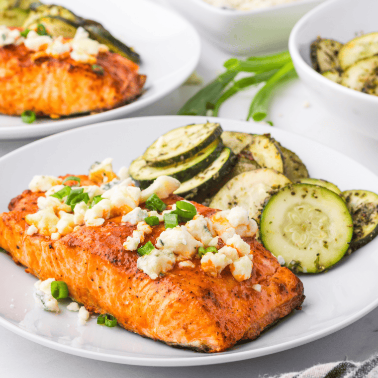 Copycat McDonald’s Buffalo Sauce (Tastes Exactly Like the Drive-Thru) spread over salmon.