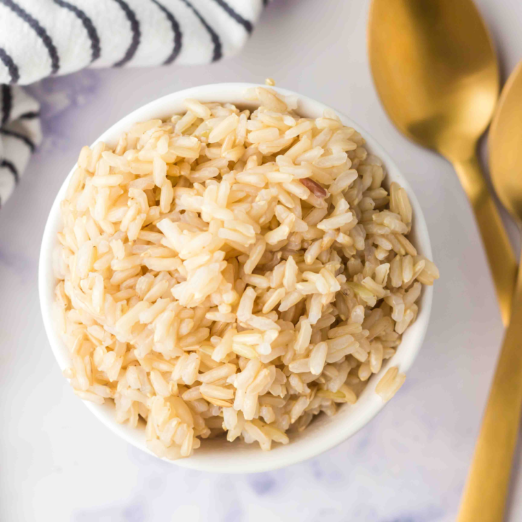 Cooked brown rice in the Ninja Foodi, perfectly fluffy and ready to serve.