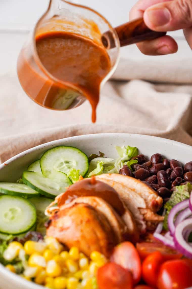 Air Fryer BBQ Chicken Salad with vibrant mixed greens and grilled chicken bites