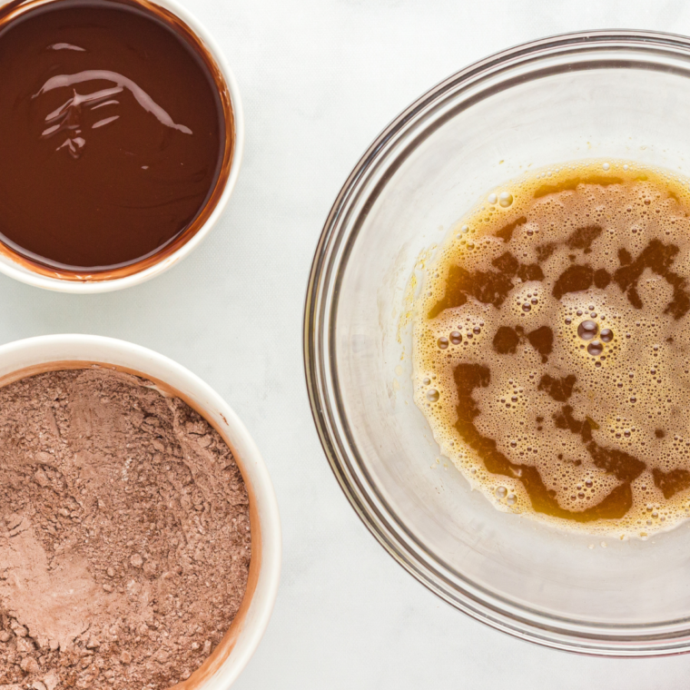 Flour, cocoa powder, and salt sifted together in a medium mixing bowl