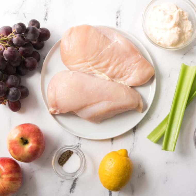 Ingredients for Zoe's Kitchen chicken salad: shredded chicken, mayonnaise, celery, salt and pepper