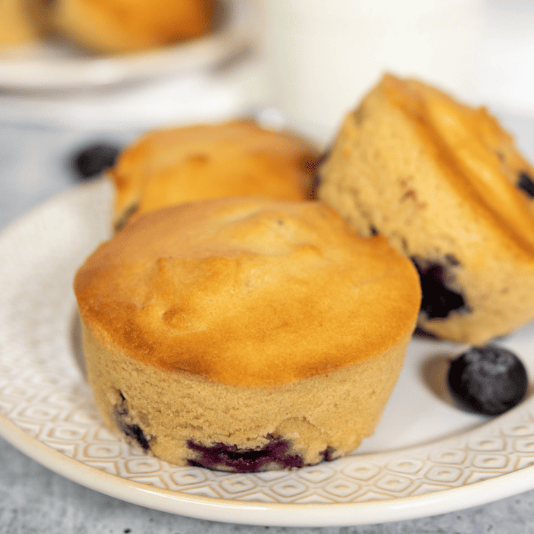 Blueberry Muffins ON plate fully baked