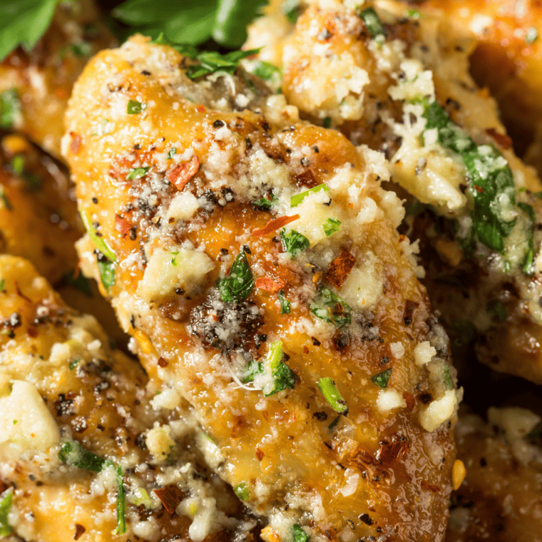 Close up of Buffalo Wild Wings Garlic Parmesan Wings