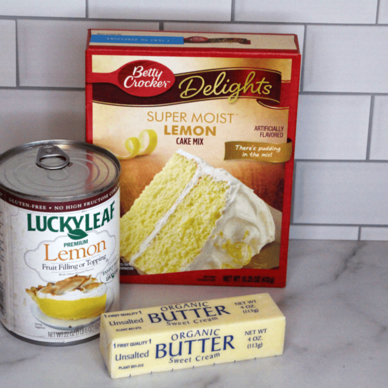Ingredients Needed For Air Fryer Lemon Dump Cake on kitchen table.
