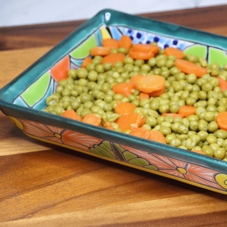 "Close-up of crispy air fryer peas and carrots"