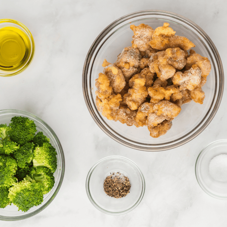Ingredients needed for Air Fryer Trader Joe’s Orange Chicken and Broccoli on kitchen table.