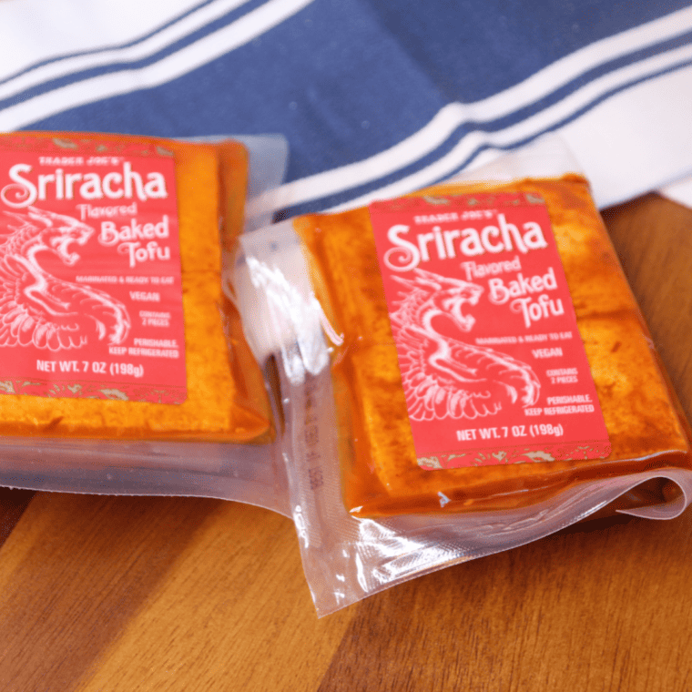 Ingredients Needed For Air Fryer Trader Joe's Sriracha Tofu Bites on kitchen table.