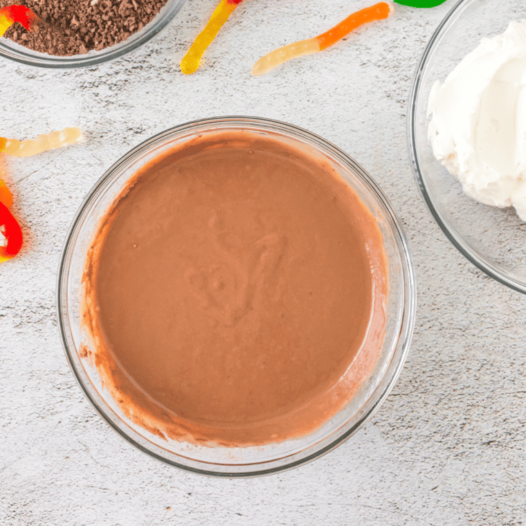 Chocolate pudding being prepared for Dirt Cups