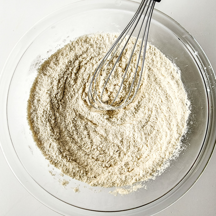 Flour, baking powder, and salt whisked together in a medium bowl