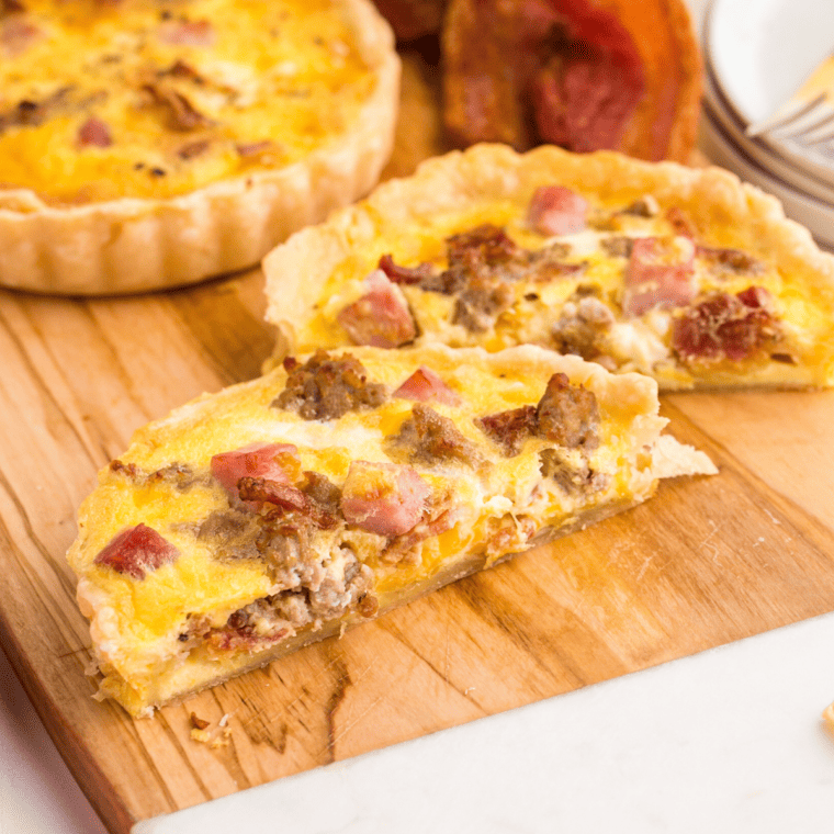 "Savory Air Fryer Meat Lover's Quiche with bacon, sausage, and cheese"