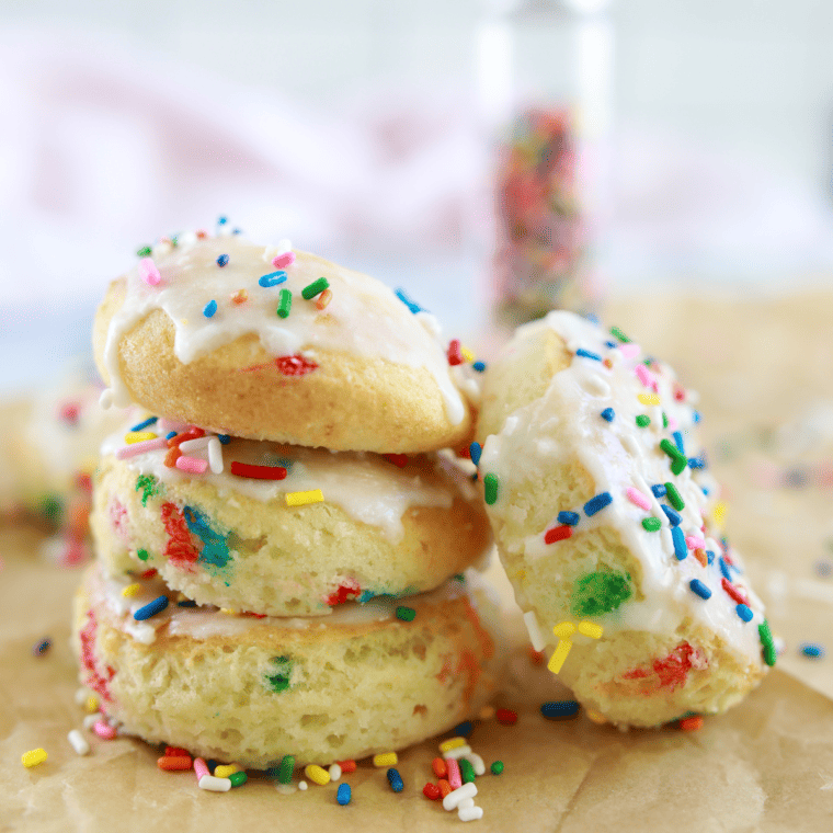Glazed Funfetti donuts plated and ready to serve