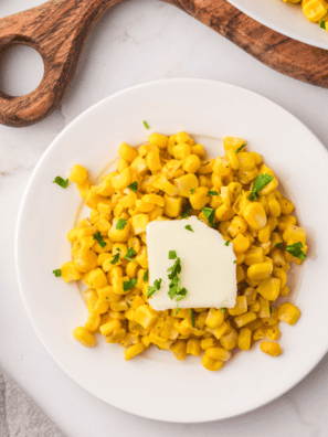 A serving of Air Fryer Canned Corn, crispy and golden, served as a delicious side dish.