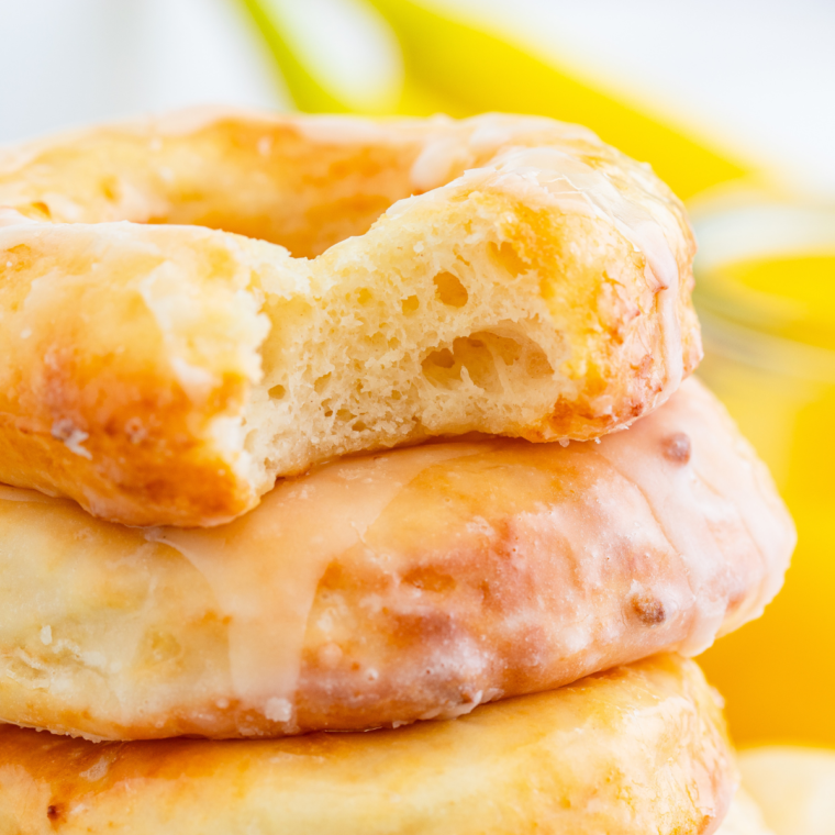 Freshly made air fryer copycat Krispy Kreme donuts with sugar glaze