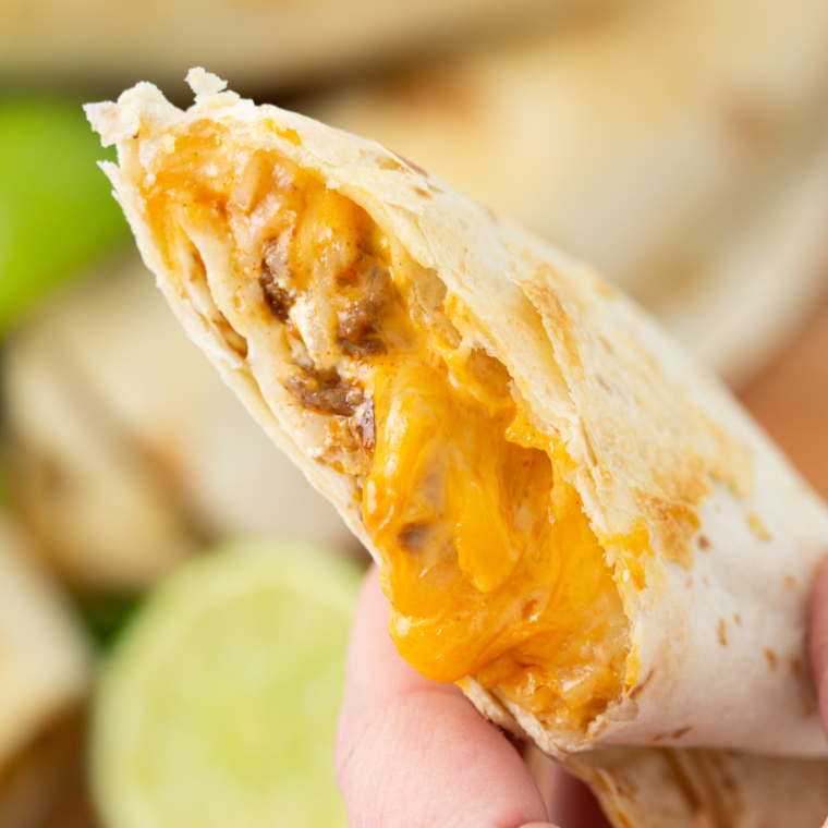 homemade air fryer quesadilla with melted cheese and seasoned chicken