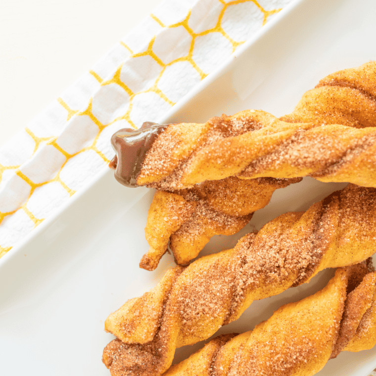 Cinnamon sugar churros made with crescent rolls ready to serve