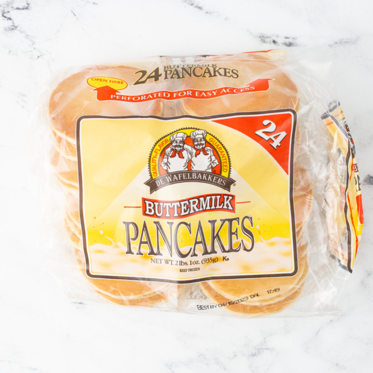 Ingredients needed for Air Fryer Frozen Pancakes (Crispy in 5 Minutes!) on kitchen table.