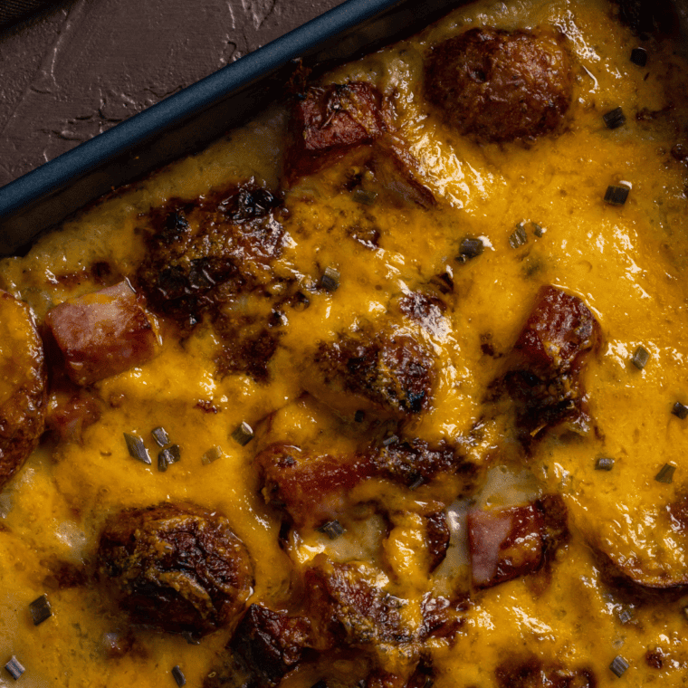  Ham and potato casserole variation with broccoli florets added between the layers