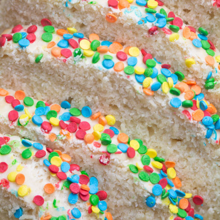 Air fryer two-ingredient ice cream bread, golden-brown loaf sliced and ready to serve