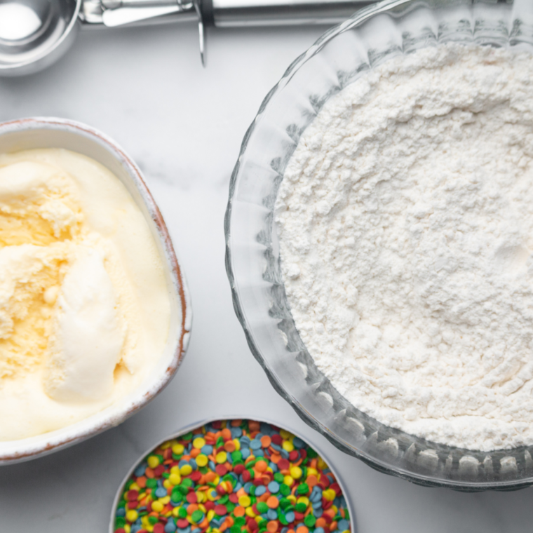 Ingredients Needed For Air Fryer Two Ingredient Ice Cream Bread on kitchen table.