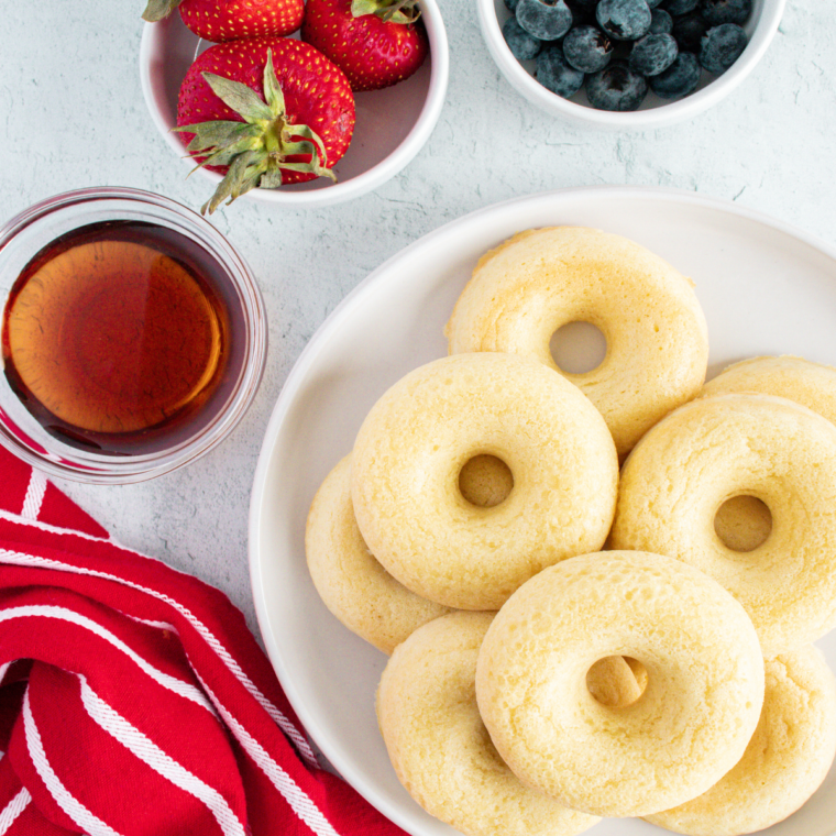 Close-up of soft air fryer pancake donuts with light glaze