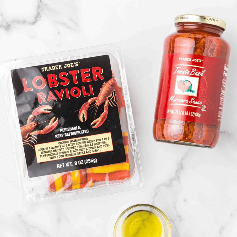 Ingredients needed for Air Fryer Trader Joe's Lobster Ravioli on kitchen table.