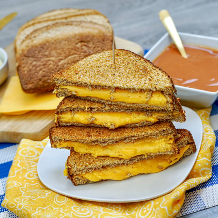 "Low-calorie grilled cheese sandwich made in the air fryer for a guilt-free meal."