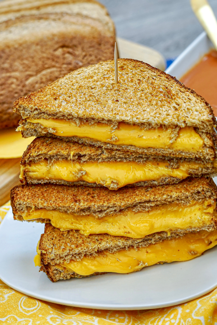 "Air fryer grilled cheese sandwich with reduced-fat cheese for a healthier option."
